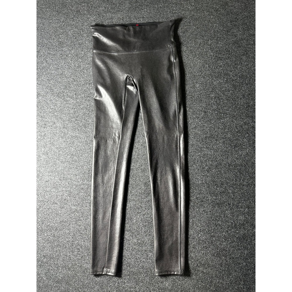Spanx Faux Leather Leggings Black High Waisted Shaper Medium M Slimming Luxe‎